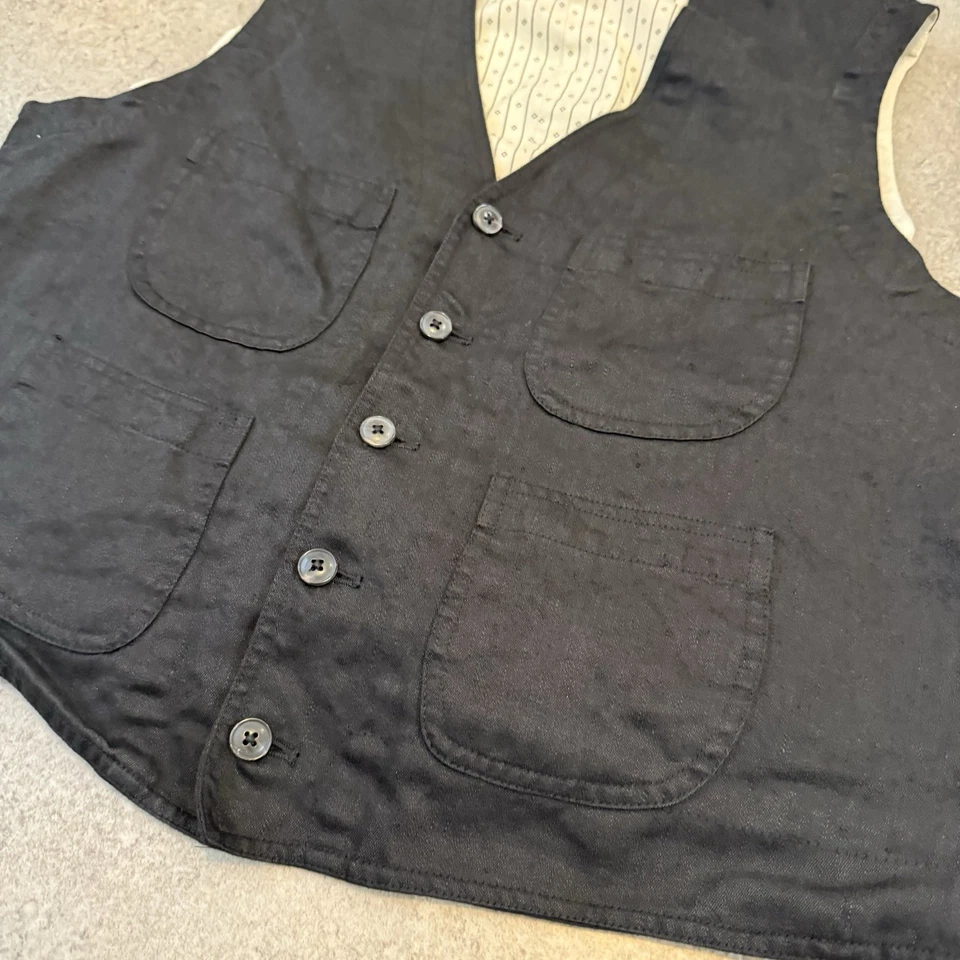 De colección Años 90 Polo Ralph Lauren Traje Chaleco Chaqueta M/L Negro Algodón Lino Abotonado Foto 3 de 4