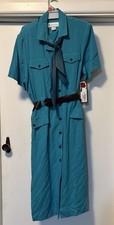 Spring Street Jade Green Shirt Dress Size 16 Belted Vintage Australian Made NWT