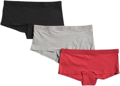 Calvin Klein Women's Monochrome Cotton Boyshort 3 Pack Red/Black/Grey Medium