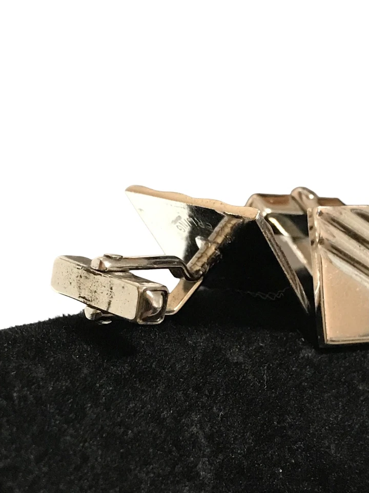 Gemelos Swank de plata a rayas diagonales de ley clásicos firmados 12 g Foto 2 de 4