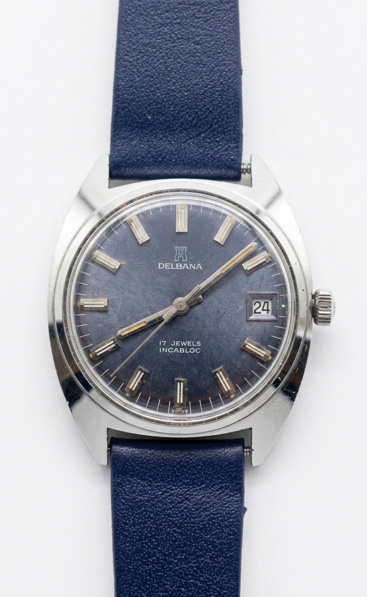 Vintage Delbana watch 17 Jewels Mechanical Linen Blue Dial