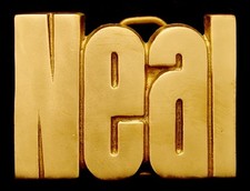 OA24180  NOS  VINTAGE 1978 CUT-OUT NAME  NEIL  SOLID BRASS BUCKLE