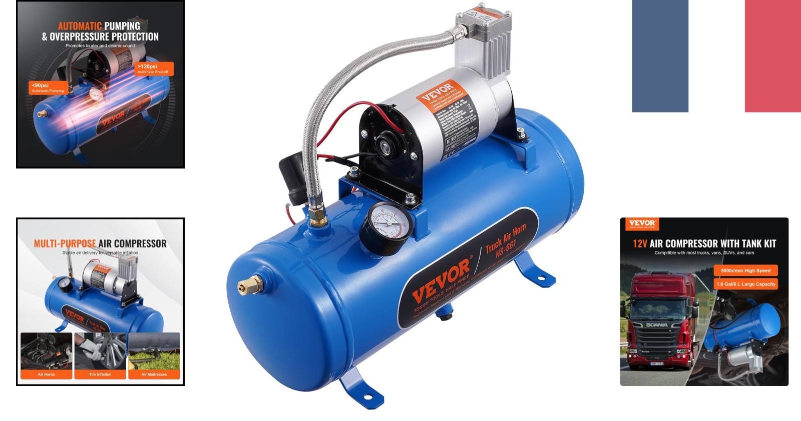 Compresseur d'air 12V 6L équipement de camping idéal pour matelas pneumatique et pneu de bivouac