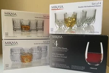 Mikasa Set of 4 Fine Crystal Double Old Fashion (10 OZ) & Stemless Wine Glasses