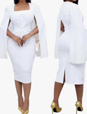 Womens Cloak High Split Cape Long sleeve bodycon size medium white midi dresses | eBay Womens Cloak High Split Cape Long sleeve bodycon size medium white midi dresses | eBay