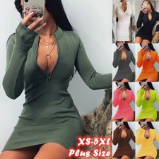 Sexy Women Bodycon Knit Sweater Casual Slim Long Sleeve Party Club Mini Dresses