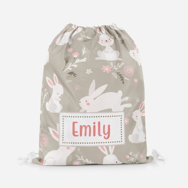 Conejito personalizado Fondo de conejo Deportes Deportes Escuela de natación Bolsa con cordón