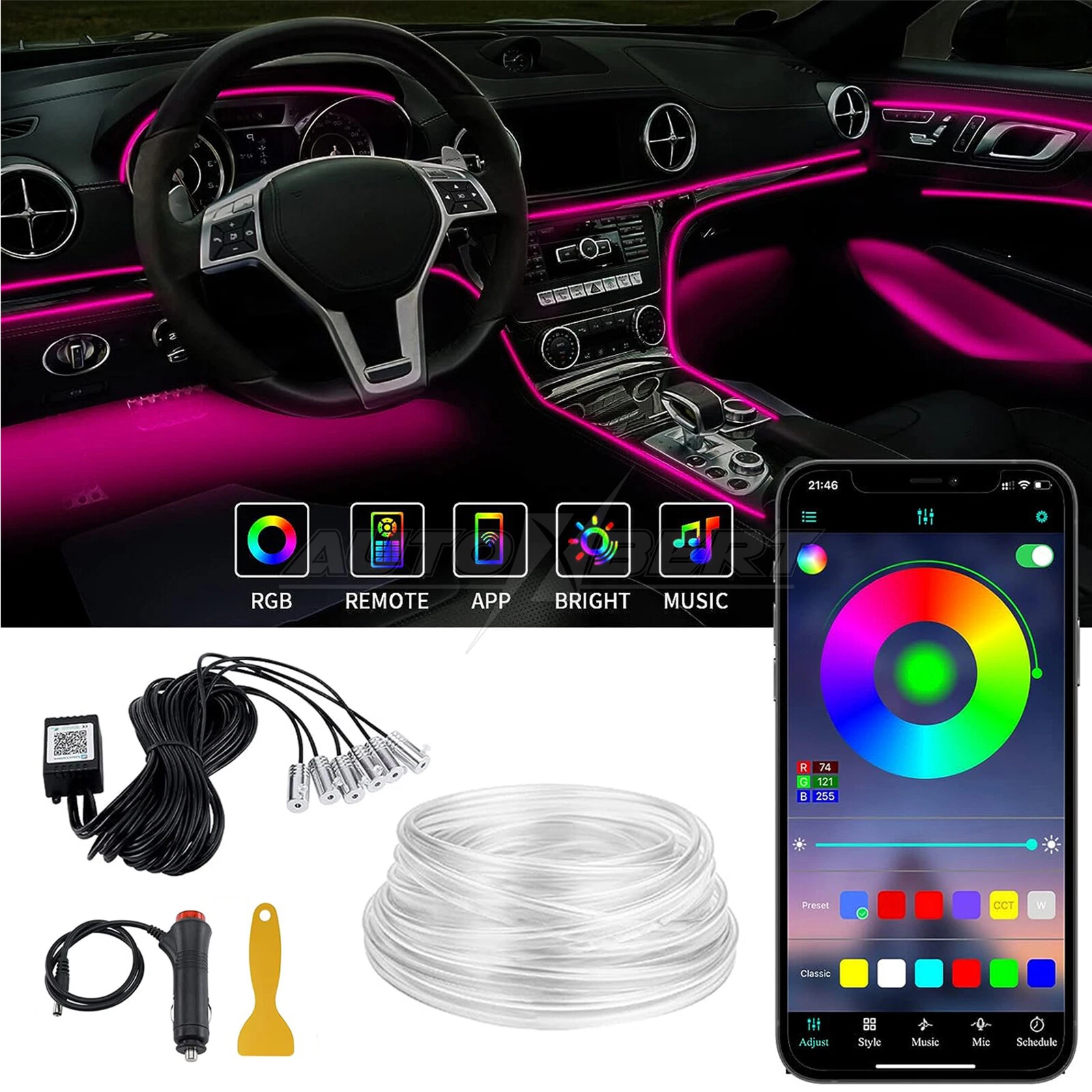 6M 4 IN 1 RGB LED Car Fiber Optic Interior Lamp Decor Light Strips App Control
