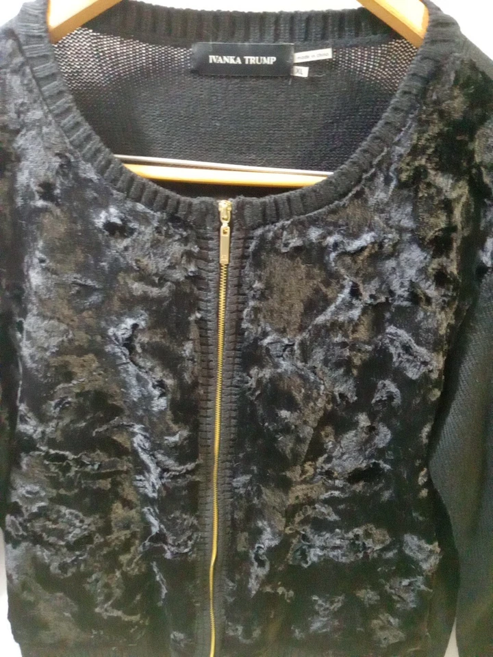 Ivanka Trump 拉链人造毛皮毛衣女式 XL 黑色 — 第 2/4 张图片