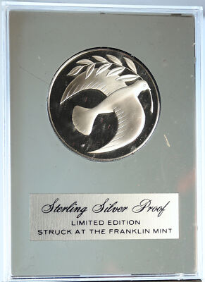 1974 US USA Franklin Mint HOLIDAY Peace Enduring DOVE Proof Silver