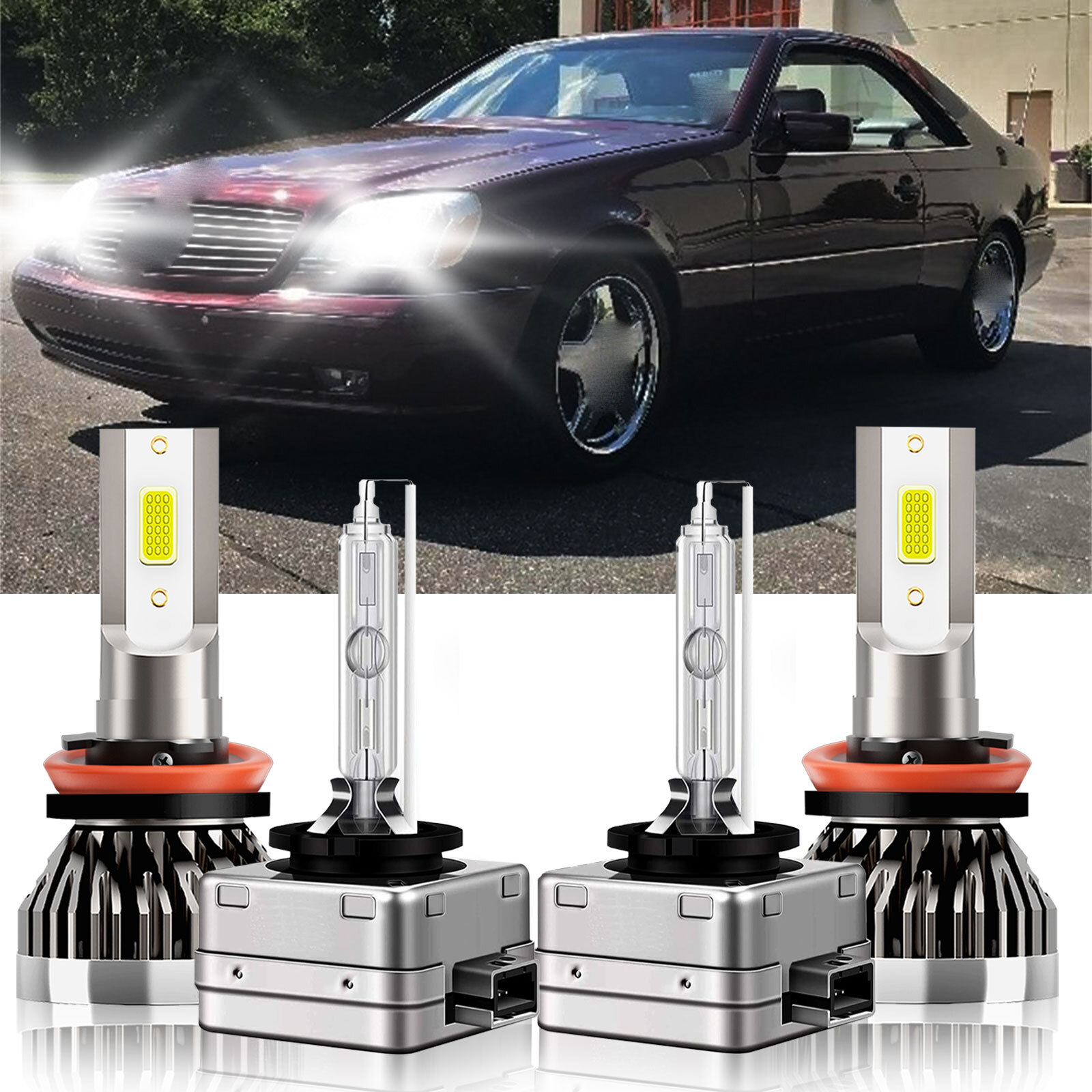 For Mercedes-Benz CL500 2011-2013 4x LED HID Headlight Bulbs Hi/Lo Beam H11 D1S