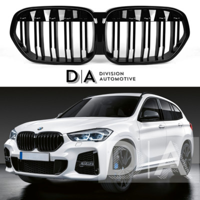 GLOSS BLACK DOUBLE SLAT FRONT KIDNEY GRILLE FOR BMW X1 F48 FACELIFT 2019-2021 UK