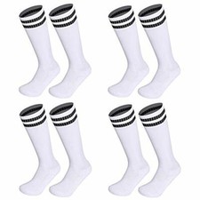 4 Pairs Kids Youth Soccer Socks Knee High Striped White Size 8k-13k Toddlers