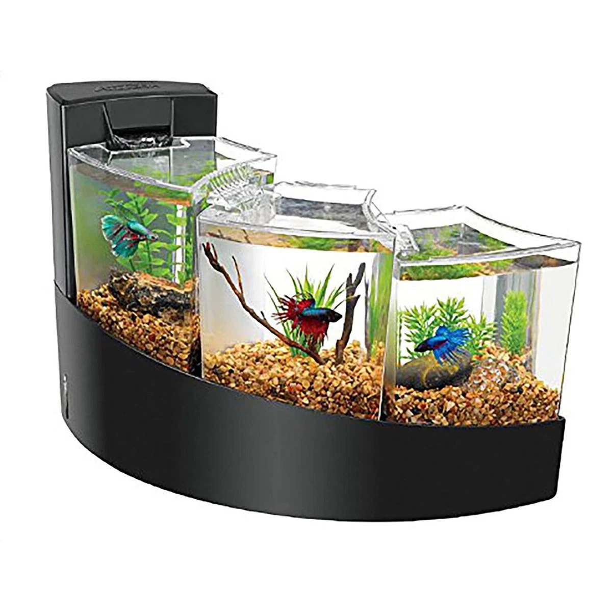 Aqueon Betta Falls Black Fish Tank Aquarium Kit Set w Quite Waterfall Filter