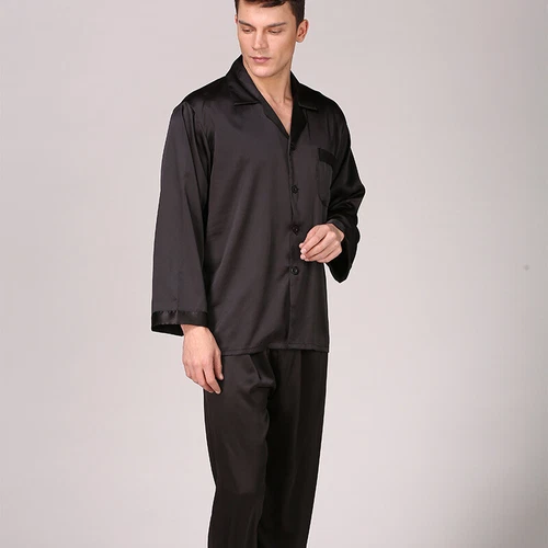 Men's Silk Satin Pajamas Pyjamas Set Long Sleeve Sleepwear Pijama Nightwear - Bild 14 von 50