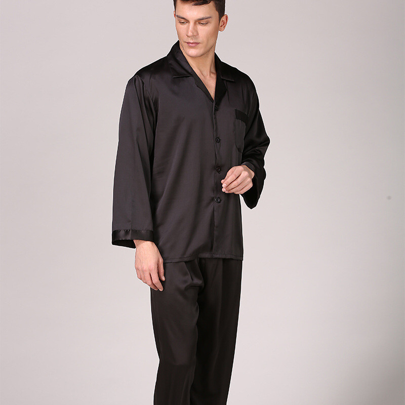US Men's Silk Satin Pajamas Pyjamas Set Long Sleeve Sleepwear Pijama ...