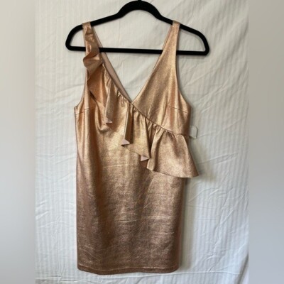 Zara NWT Rose Gold Ruffle Dress M | eBay