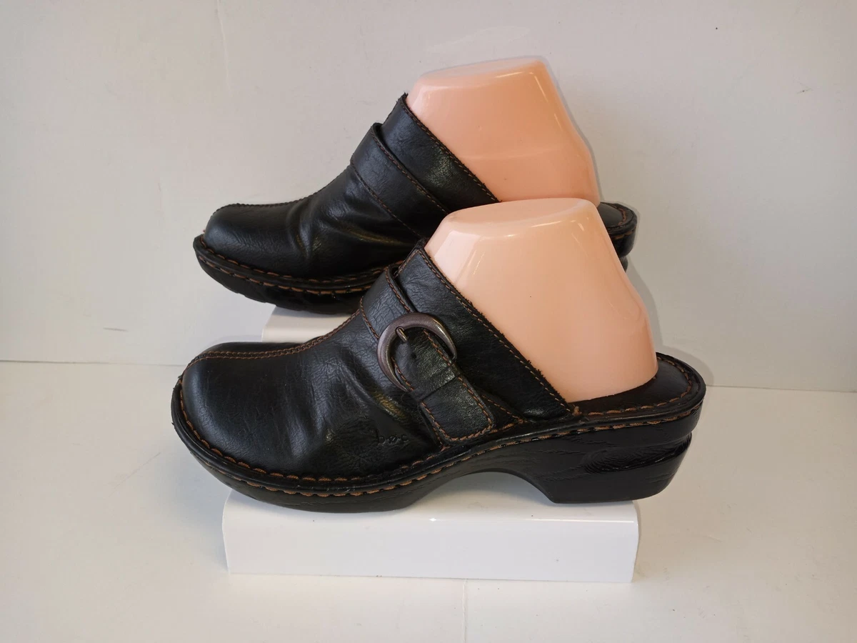 b.o.c. Born Buckled Brown Leather Slip On Mules Slides Clogs BC3457 Women Size 9
