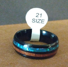 Men's Unisex artificial Wood Blue Inlay Wedding Ring sz 12 Black Stainless Steel