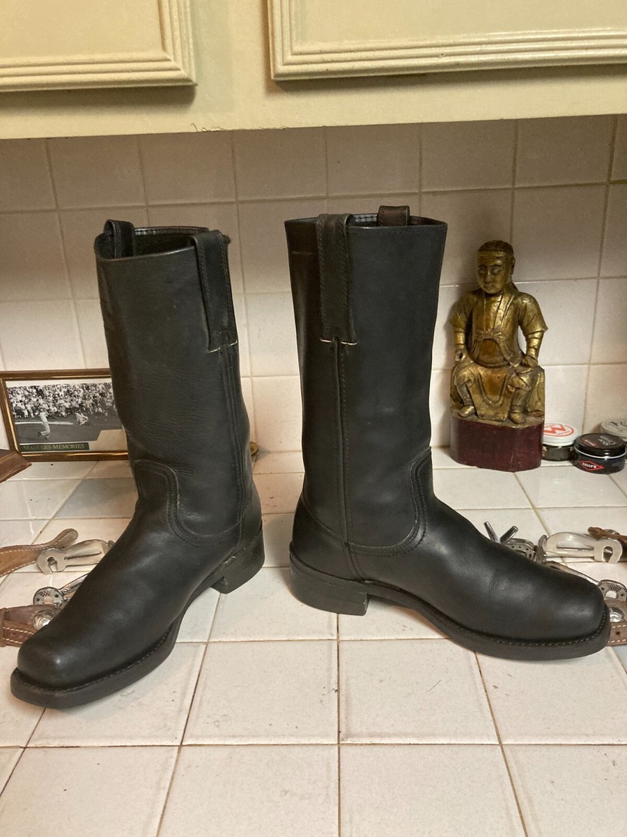 FRYE BLACK SQUARE TOE MOTORCYLE BIKER TRUCKER BOOTS 7 M MADE  display picture 1