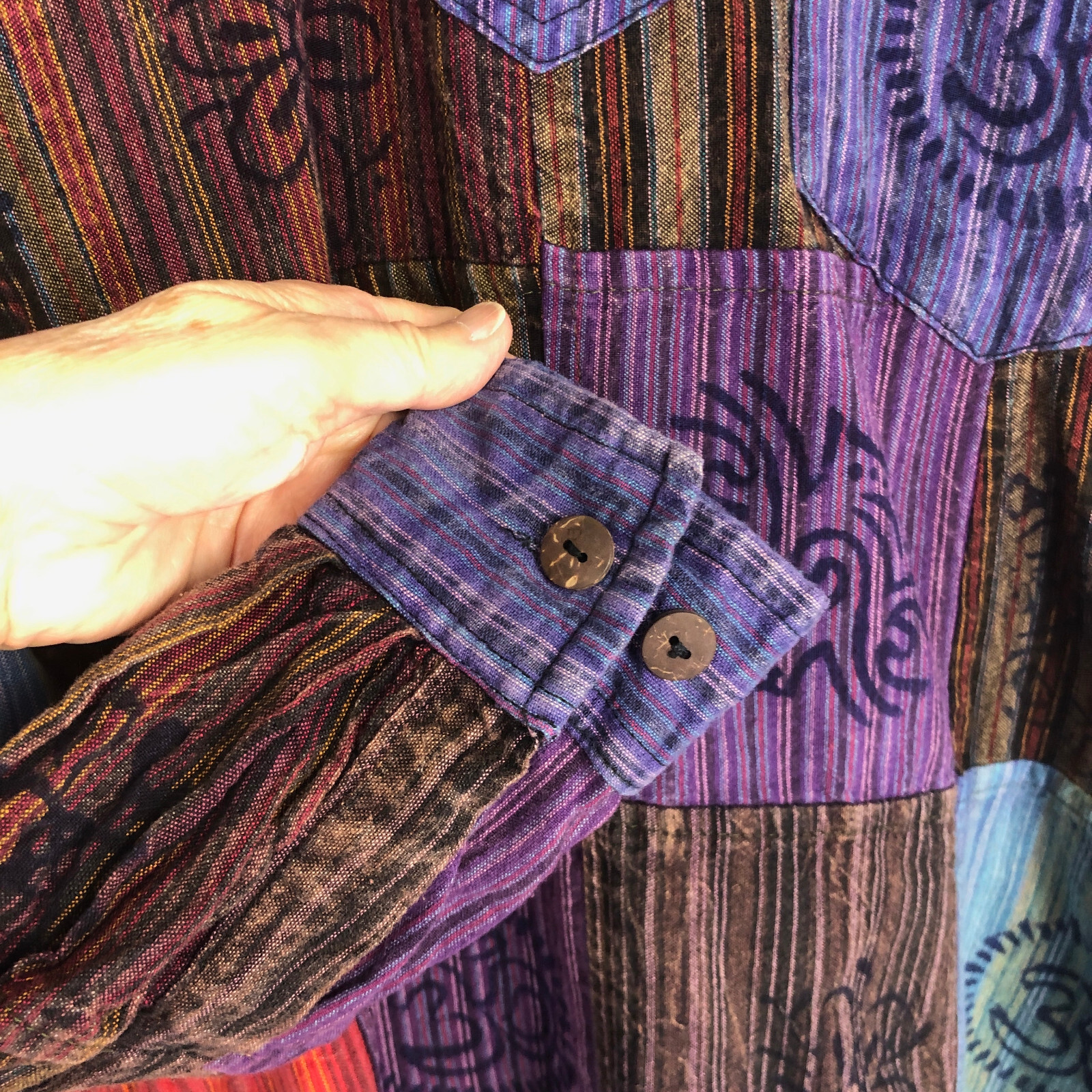 Nepal Patchwork Multicolor Chambray Long Sleeve S… - image 7