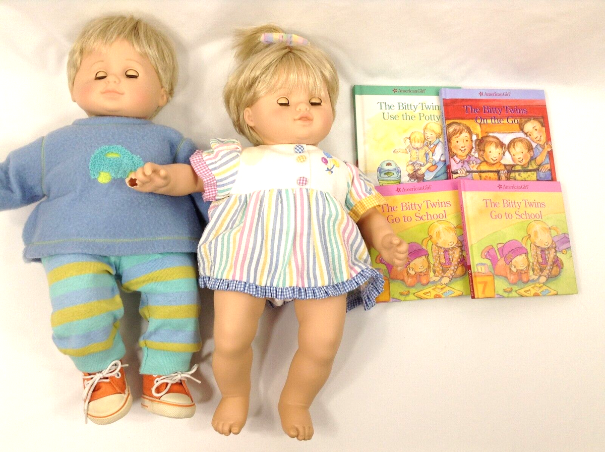 American Girl Pleasant Company Bitty Baby Twins Dolls and Book Lot Damaged