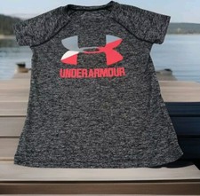 GIRLS YSM UNDER ARMOUR HEAT GEAR GRAY T SHIRT EUC - 26 in Chest