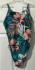 NWT XL Womens One Piece Swimsuit - Shade and Shore Tropical Print Strappy Back