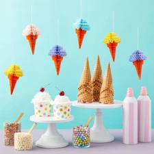 16 Pack Hanging Ice Cream Party Decorations for Birthday, 4 Colors, 4 x 6 In