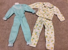 VINTAGE 80s FASHION DOLL FLANNEL PJS PAJAMAS SLEEPWEAR BARBIE 2 Pair Nightwear