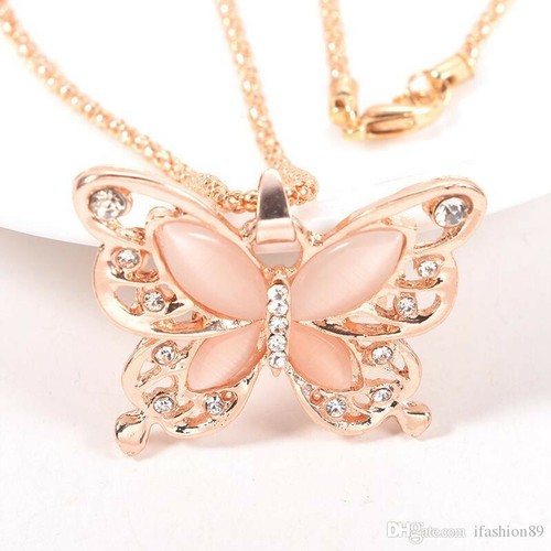  Fashion Rose Gold Plated Opal Butterfly Pendant  - Picture 1 of 2