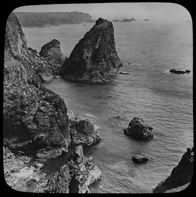 ANTIKES magisches Laternendia EIDECHSENSPITZE UM 1910 FOTO CORNWALL FELSEN KLIPPEN MEER 