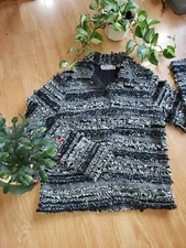 Vintage Jacket Raw Edges Button Front Small Black White Retro