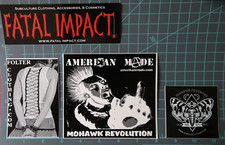 Punk Rock, Heavy Metal clothing stickers x 4, Sourpuss, Folter, Fatal Impact