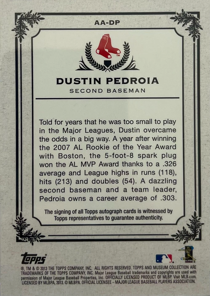 Tarjeta firmada automáticamente por Dustin Pedroia 2013 Topps 3/5 MLB Boston Redsox Foto 2 de 2
