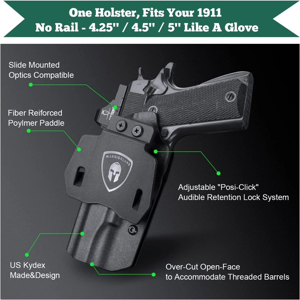 OWB Kydex Holster For 1911 5'' No Rail,Colt/Kimber/Springfield/S&W/Ruger/Taurus - Image 2 of 4