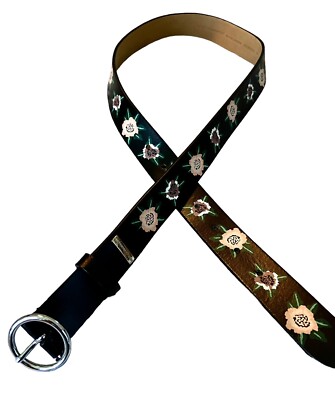 Rebecca Minkoff Leather Floral Belt REBECCA MINKOFF DESIGNER BLACK LEATHER BELT, PINK FLORAL  main image 4