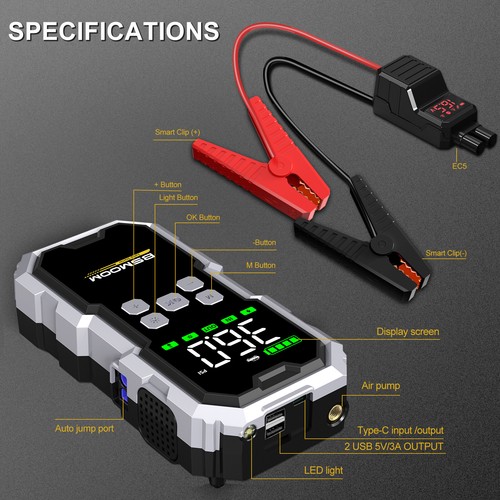 7000A Car Jump Starter Power Bank With Air Compressor Battery Booster + Case - Picture 7 of 14