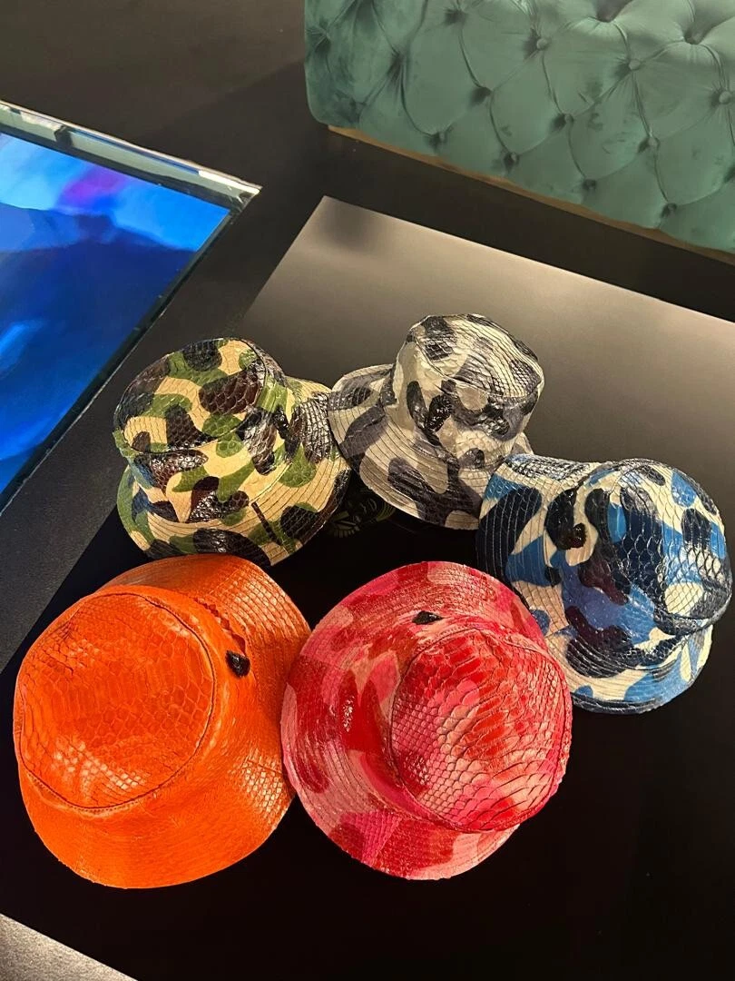 Dragon Python Bucket Caps, Bucket Hat, Leather Bucket Caps, Multicoloured Bucket