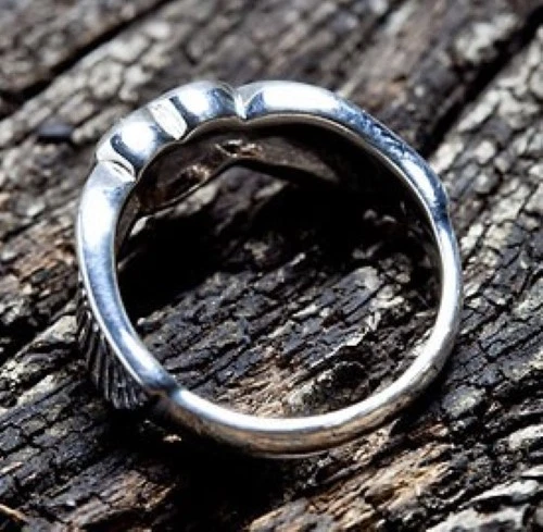 ANELLO FASCIA ARGENTO STERLING 925 SIMBOLO SEGNO ALI DELLA PACE MATRIMONIO NU... - Immagine 3 di 4