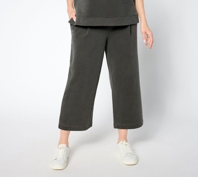 Anybody Regular Washed French Terry Cropped Wide Leg Pant Charcoal M New