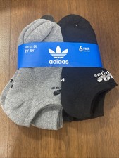  6 Adidas No Show Sock Size M 2Y-5Y Heather Grey  Black Moisture Wicking / Dry