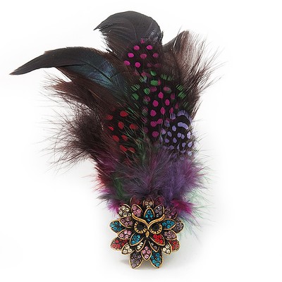 Kristalleule mit Feder Stretchring in Goldton/Multi/13 cm lang