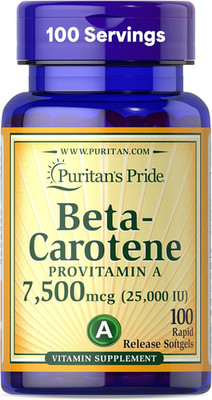 Beta Carotene Provitamin a 7,500Mcg (25,000 IU), Vitamin Supplement for Immun...