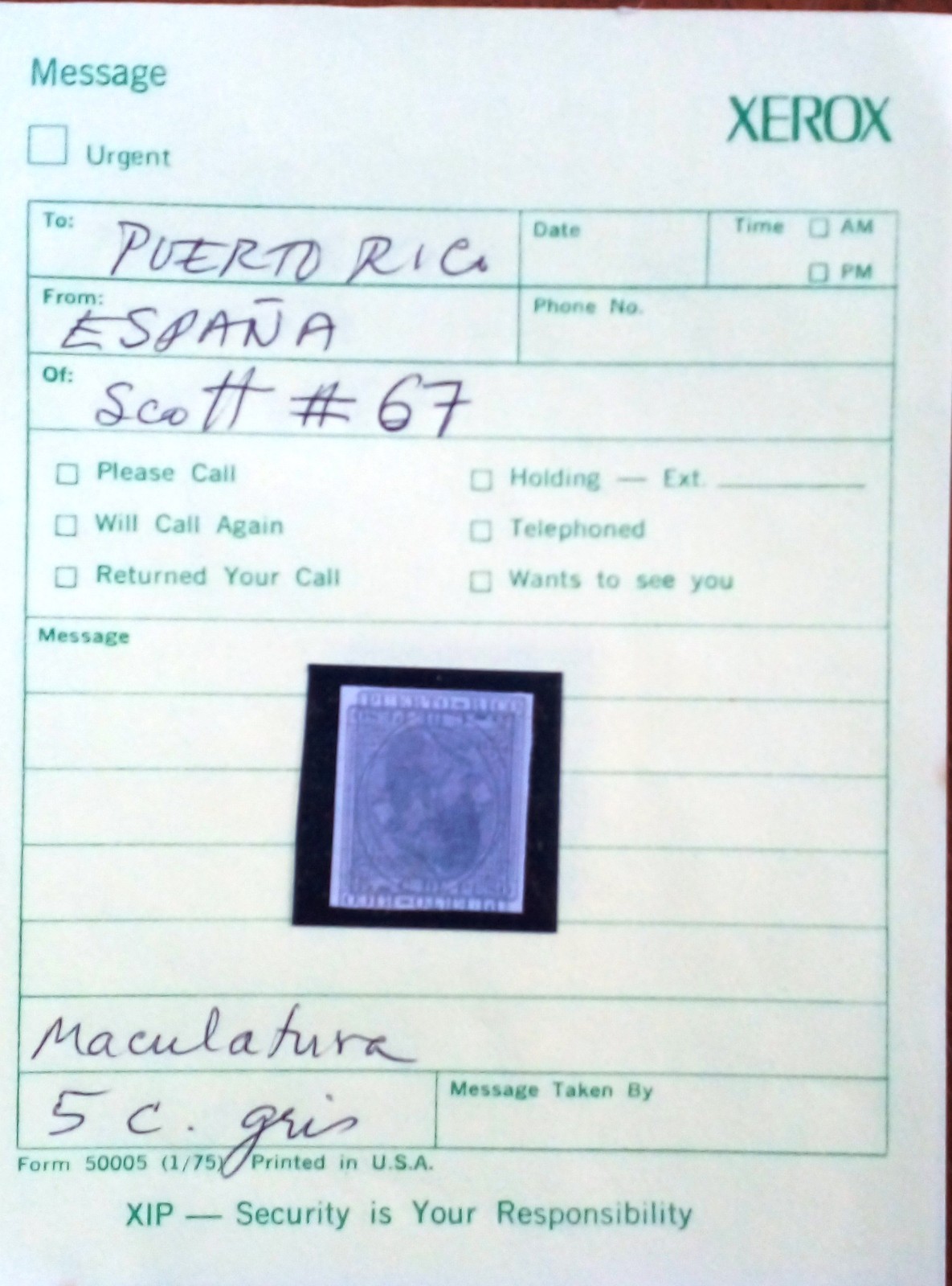 PUERTO RICO SCOTT #67 IMPERFORATED  STAMP MACULATURA PRINTERS WASTE