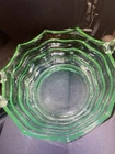 Vintage Green Depression Glass Uranium Handled Dish Octagon Candy Bowl 9”