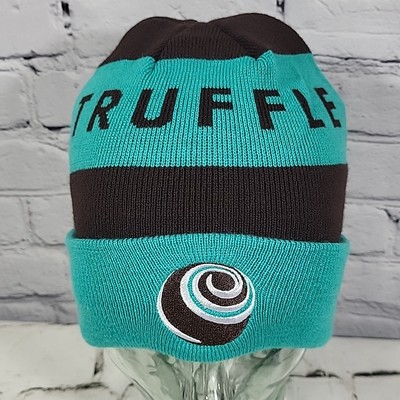 Truffle Ski Cap Mens One Size Teal Black Striped Beanie Winter Stretch Knit Hat