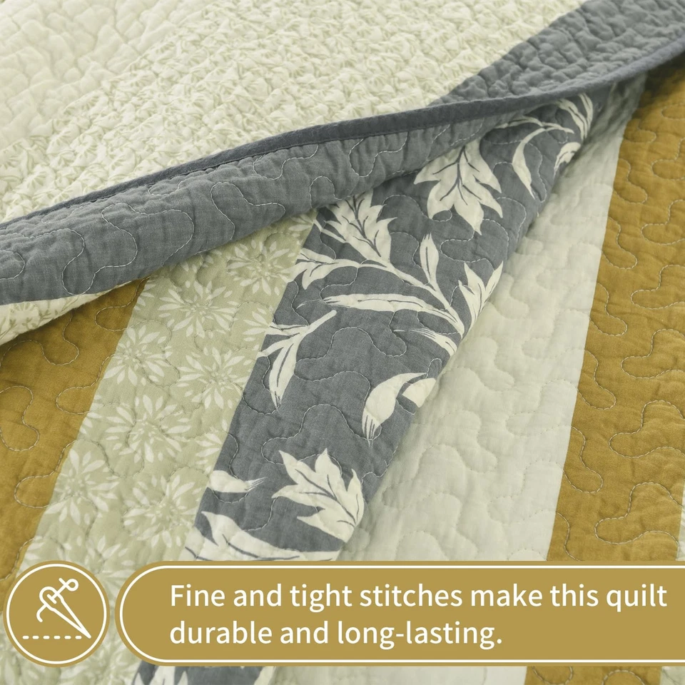 Juego de Edredón Botánico Queen, 100% Algodón Suave Ligero 3 Piezas Cama Acolchada... Foto 3 de 4