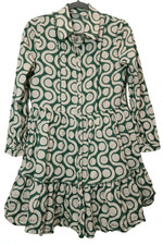 Zara womens medium green beige shift dress cotton bobo beach romantic sun
