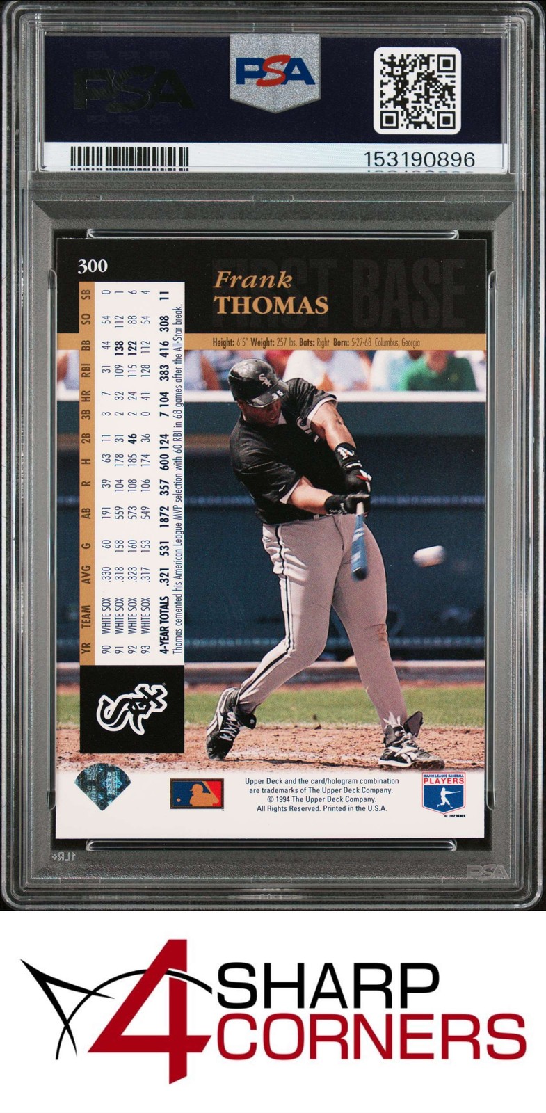 1994 UPPER DECK #300 FRANK THOMAS WHITE SOX HOF PSA 10 view 2